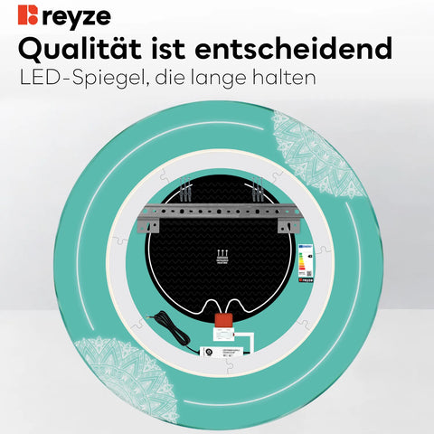 LED Spiegel Rund | Touch-Schalter | Anti-Beschlag-Funktion | Warmweißes Licht - Reyze Seria Good Vibes Model 7