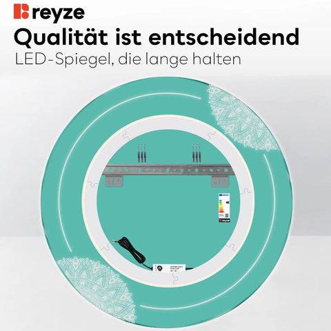 LED Spiegel Rund | Wandschalter-Steuerung | Kaltweißes Licht - Reyze Seria Good Vibes Model 7