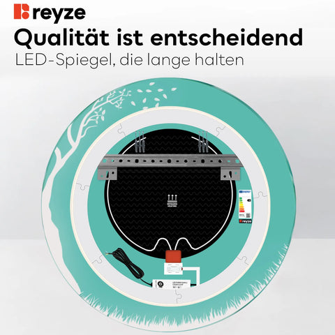 LED Spiegel Rund | Touch-Schalter | Anti-Beschlag-Funktion | Einstellbare Farbtemperatur - Reyze Seria Good Vibes Model 8