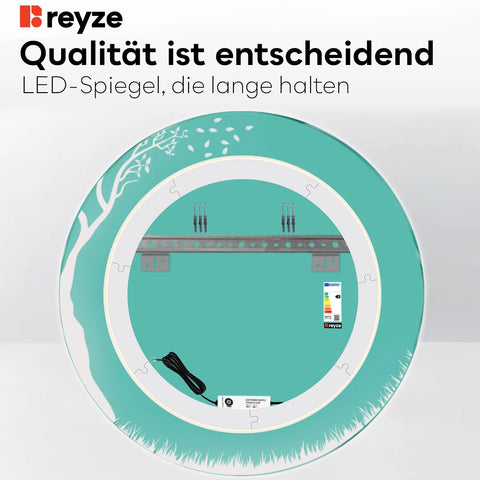 LED Spiegel Rund | Wandschalter-Steuerung | Neutralweißes Licht - Reyze Seria Good Vibes Model 8