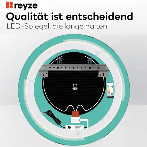 LED Spiegel Rund | Touch-Schalter | Anti-Beschlag-Funktion | Warmweißes Licht - Reyze Seria Minimal Model 2