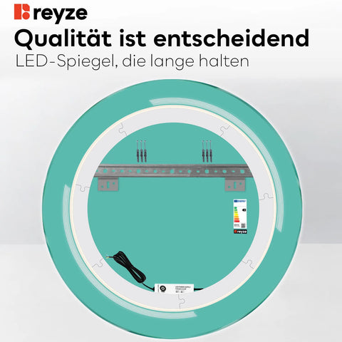 LED Spiegel Rund | Wandschalter-Steuerung | Warmweißes Licht - Reyze Seria Minimal Model 2