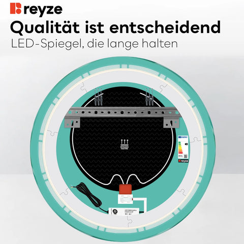 LED Spiegel Rund | Touch-Schalter | Anti-Beschlag-Funktion | Einstellbare Farbtemperatur - Reyze Seria Minimal Model 3