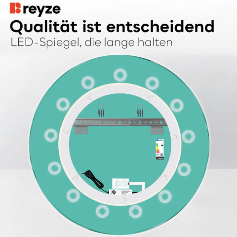 LED Spiegel Rund | Touch-Schalter | Kaltweißes Licht - Reyze Seria Minimal Model 4