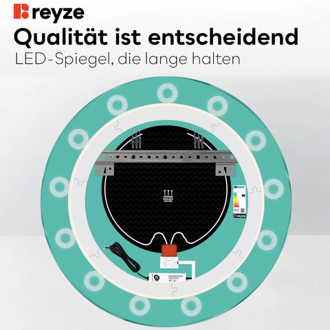 LED Spiegel Rund | Touch-Schalter | Anti-Beschlag-Funktion | Einstellbare Farbtemperatur - Reyze Seria Minimal Model 4