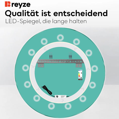 LED Spiegel Rund | Wandschalter-Steuerung | Warmweißes Licht - Reyze Seria Minimal Model 4