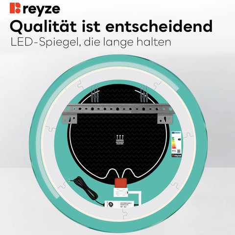 LED Spiegel Rund | Touch-Schalter | Anti-Beschlag-Funktion | Einstellbare Farbtemperatur - Reyze Seria Minimal Model 5