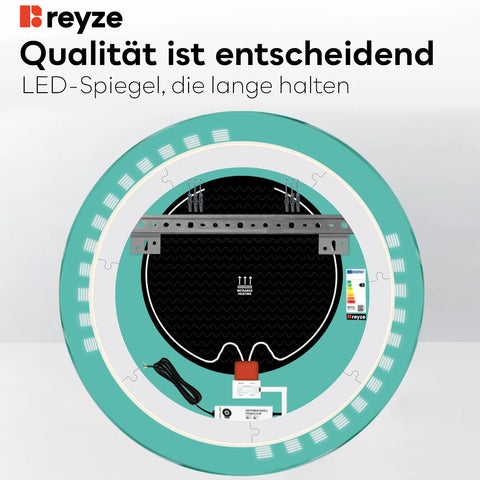 LED Spiegel Rund | Touch-Schalter | Anti-Beschlag-Funktion | Einstellbare Farbtemperatur - Reyze Seria Minimal Model 6