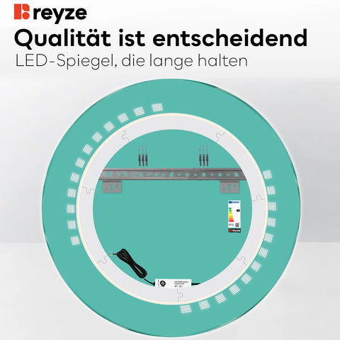 LED Spiegel Rund | Wandschalter-Steuerung | Warmweißes Licht - Reyze Seria Minimal Model 6