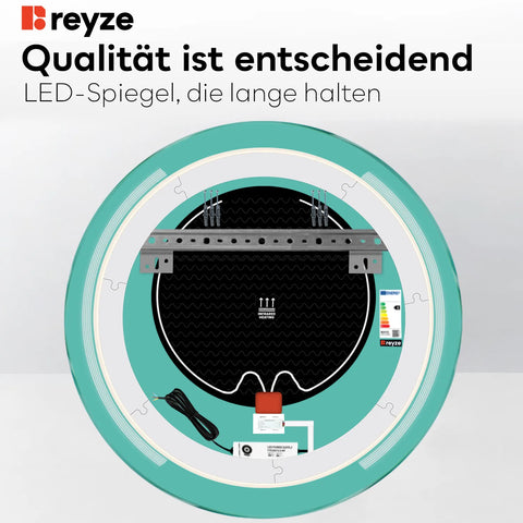 LED Spiegel Rund | Touch-Schalter | Anti-Beschlag-Funktion | Warmweißes Licht - Reyze Seria Minimal Model 7