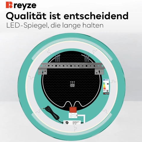 LED Spiegel Rund | Touch-Schalter | Anti-Beschlag-Funktion | Warmweißes Licht - Reyze Seria Minimal Model 8