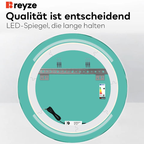LED Spiegel Rund | Wandschalter-Steuerung | Warmweißes Licht - Reyze Seria Minimal Model 8