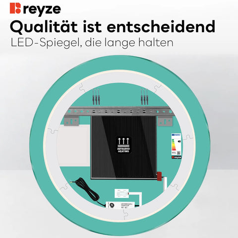 LED Spiegel Rund | Touch-Schalter | Anti-Beschlag-Funktion | Neutralweißes Licht - Reyze Seria Motivated Model 2