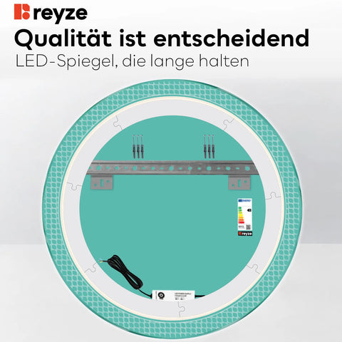 LED Spiegel Rund | Wandschalter-Steuerung | Kaltweißes Licht - Reyze Seria Official Model 3