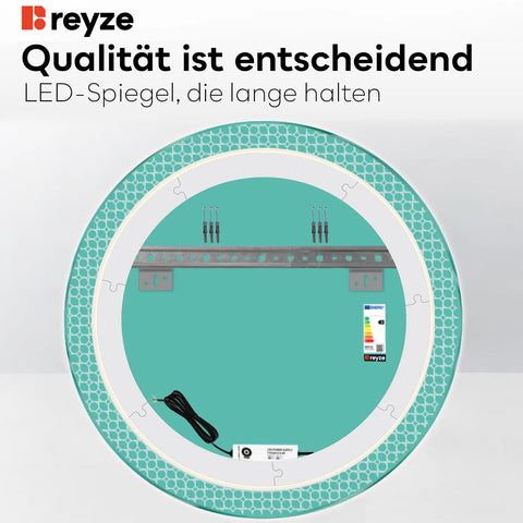 LED Spiegel Rund | Wandschalter-Steuerung | Warmweißes Licht - Reyze Seria Official Model 4