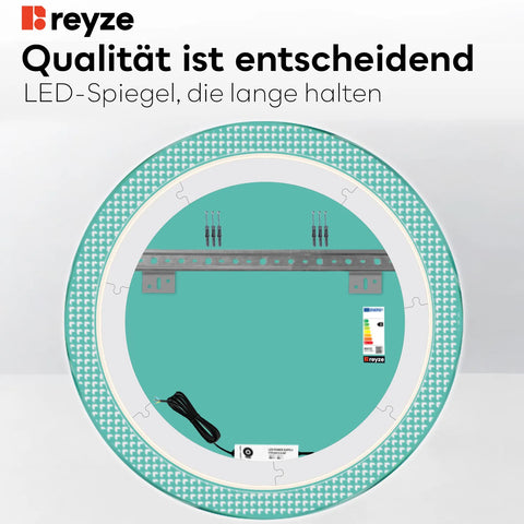 LED Spiegel Rund | Wandschalter-Steuerung | Kaltweißes Licht - Reyze Seria Official Model 6