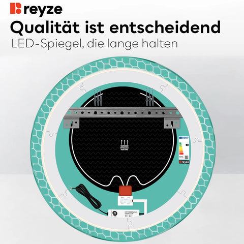 LED Spiegel Rund | Touch-Schalter | Anti-Beschlag-Funktion | Warmweißes Licht - Reyze Seria Official Model 7