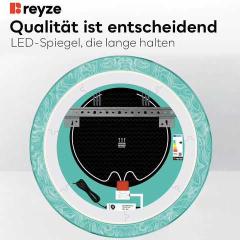 LED Spiegel Rund | Touch-Schalter | Anti-Beschlag-Funktion | Kaltweißes Licht - Reyze Seria Official Model 8