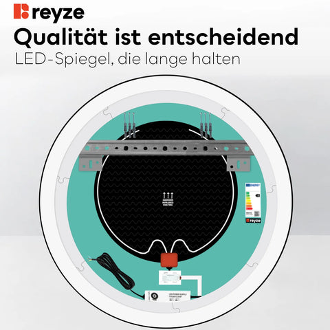 LED Spiegel Rund | Touch-Schalter | Anti-Beschlag-Funktion | Einstellbare Farbtemperatur - Reyze Seria Salono Model 6
