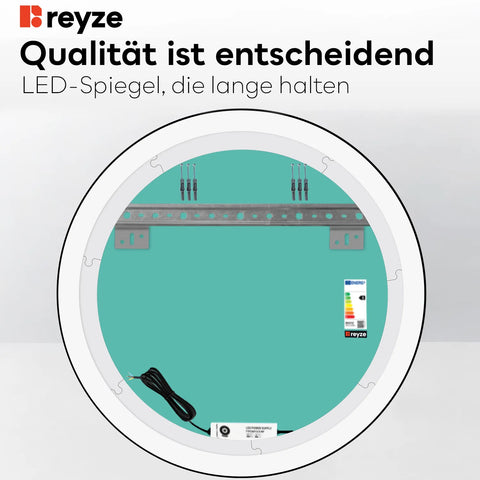 LED Spiegel Rund | Wandschalter-Steuerung | Warmweißes Licht - Reyze Seria Salono Model 8