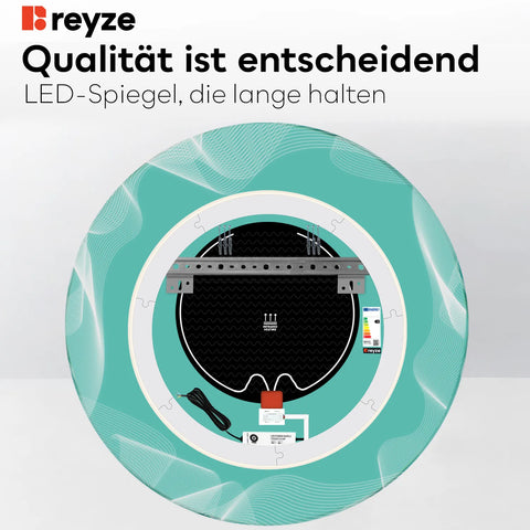 LED Spiegel Rund | Touch-Schalter | Anti-Beschlag-Funktion | Warmweißes Licht - Reyze Seria Simetria Model 3