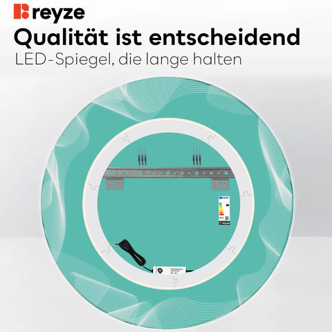LED Spiegel Rund | Wandschalter-Steuerung | Neutralweißes Licht - Reyze Seria Simetria Model 3
