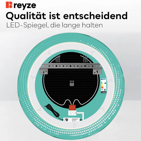LED Spiegel Rund | Touch-Schalter | Anti-Beschlag-Funktion | Kaltweißes Licht - Reyze Seria Simetria Model 8