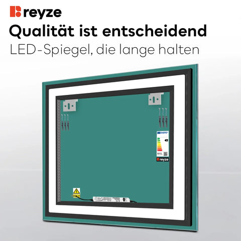 LED Spiegel Quadratisch | Wandschalter-Steuerung | Warmweißes Licht - Reyze Seria Salono Model 1