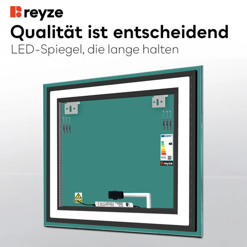 LED Spiegel Quadratisch | Touch-Schalter | Kaltweißes Licht - Reyze Seria Salono Model 3