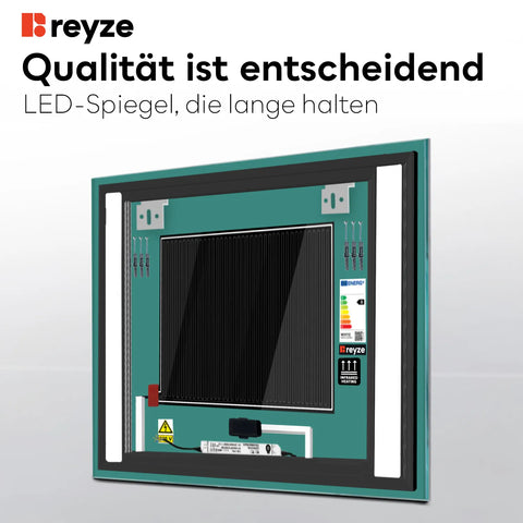 LED Spiegel Quadratisch | Touch-Schalter | Anti-Beschlag-Funktion | Neutralweißes Licht - Reyze Seria Salono Model 5