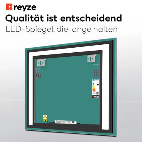 LED Spiegel Quadratisch | Wandschalter-Steuerung | Neutralweißes Licht - Reyze Seria Salono Model 6