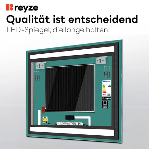 LED Spiegel Quadratisch | Touch-Schalter | Anti-Beschlag-Funktion | Warmweißes Licht - Reyze Seria Salono Model 7