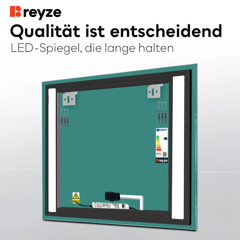 LED Spiegel Quadratisch | Touch-Schalter | Kaltweißes Licht - Reyze Seria Salono Model 8