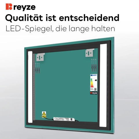 LED Spiegel Quadratisch | Wandschalter-Steuerung | Warmweißes Licht - Reyze Seria Salono Model 8