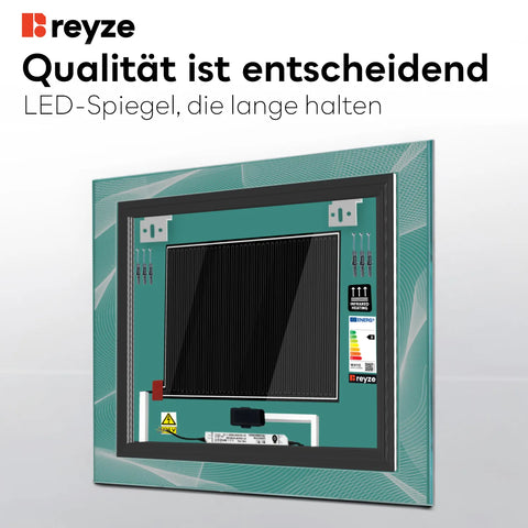 LED Spiegel Quadratisch | Touch-Schalter | Anti-Beschlag-Funktion | Warmweißes Licht - Reyze Seria Simetria Model 2