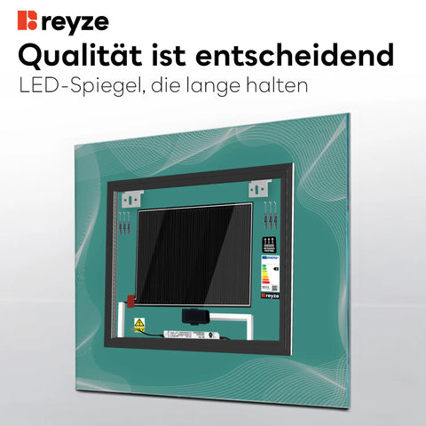 LED Spiegel Quadratisch | Touch-Schalter | Anti-Beschlag-Funktion | Kaltweißes Licht - Reyze Seria Simetria Model 3