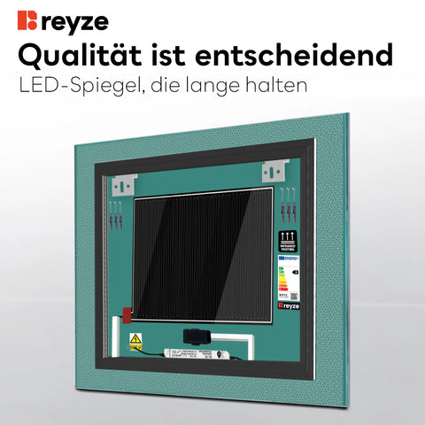 LED Spiegel Quadratisch | Touch-Schalter | Anti-Beschlag-Funktion | Warmweißes Licht - Reyze Seria Simetria Model 4