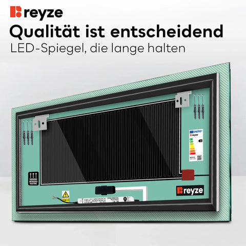 LED Spiegel Rechteckig | Touch-Schalter | Anti-Beschlag-Funktion | Neutralweißes Licht - Reyze Seria Simetria Model 7