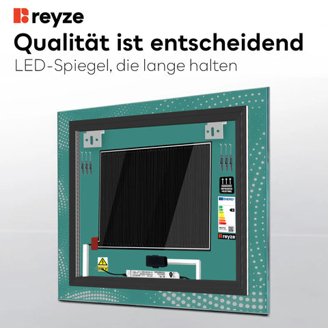 LED Spiegel Quadratisch | Touch-Schalter | Anti-Beschlag-Funktion | Warmweißes Licht - Reyze Seria Simetria Model 8