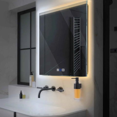 LED Spiegel Quadratisch | Touch-Schalter | Anti-Beschlag-Funktion | Einstellbare Farbtemperatur - Reyze Seria Edge Model 5