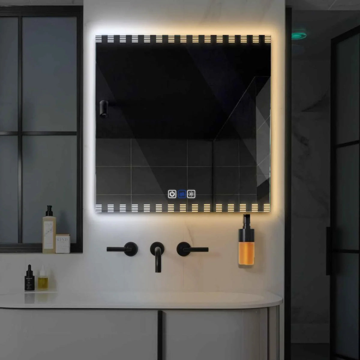 LED Spiegel Quadratisch | Touch-Schalter | Anti-Beschlag-Funktion | Einstellbare Farbtemperatur - Reyze Seria Edge Model 6