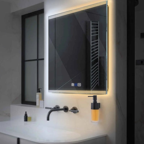 LED Spiegel Quadratisch | Touch-Schalter | Anti-Beschlag-Funktion | Einstellbare Farbtemperatur - Reyze Seria Edge Model 8