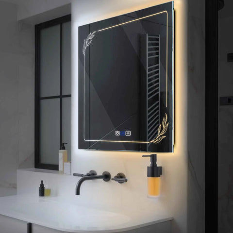 LED Spiegel Quadratisch | Touch-Schalter | Anti-Beschlag-Funktion | Einstellbare Farbtemperatur - Reyze Seria Good Vibes Model 1