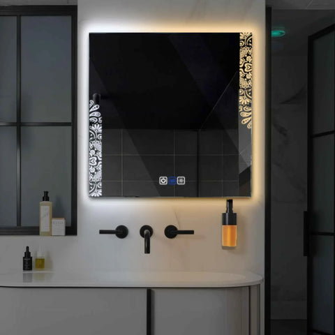 LED Spiegel Quadratisch | Touch-Schalter | Anti-Beschlag-Funktion | Einstellbare Farbtemperatur - Reyze Seria Good Vibes Model 4