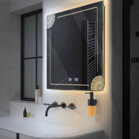 LED Spiegel Quadratisch | Touch-Schalter | Anti-Beschlag-Funktion | Einstellbare Farbtemperatur - Reyze Seria Good Vibes Model 7
