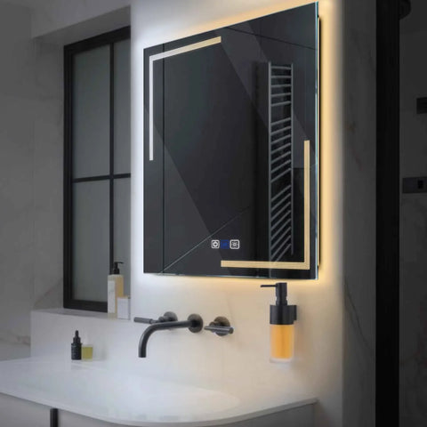 LED Spiegel Quadratisch | Touch-Schalter | Anti-Beschlag-Funktion | Einstellbare Farbtemperatur - Reyze Seria Minimal Model 2