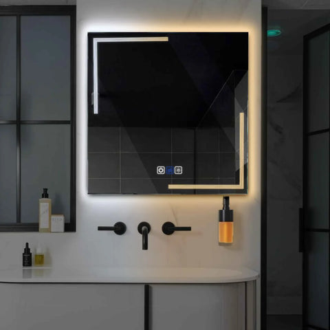 LED Spiegel Quadratisch | Touch-Schalter | Anti-Beschlag-Funktion | Einstellbare Farbtemperatur - Reyze Seria Minimal Model 2