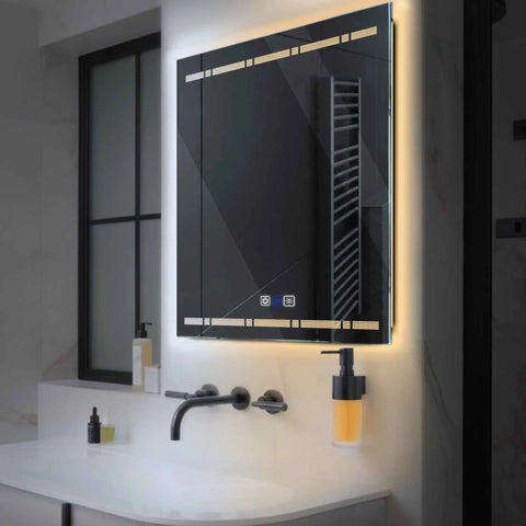 LED Spiegel Quadratisch | Touch-Schalter | Anti-Beschlag-Funktion | Einstellbare Farbtemperatur - Reyze Seria Minimal Model 3