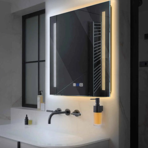 LED Spiegel Quadratisch | Touch-Schalter | Anti-Beschlag-Funktion | Einstellbare Farbtemperatur - Reyze Seria Minimal Model 7