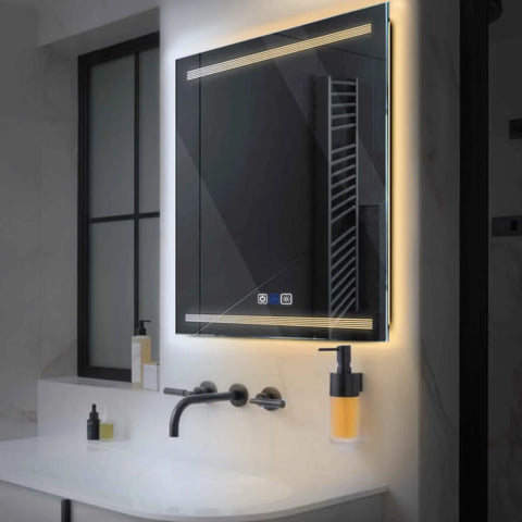 LED Spiegel Quadratisch | Touch-Schalter | Anti-Beschlag-Funktion | Einstellbare Farbtemperatur - Reyze Seria Minimal Model 8